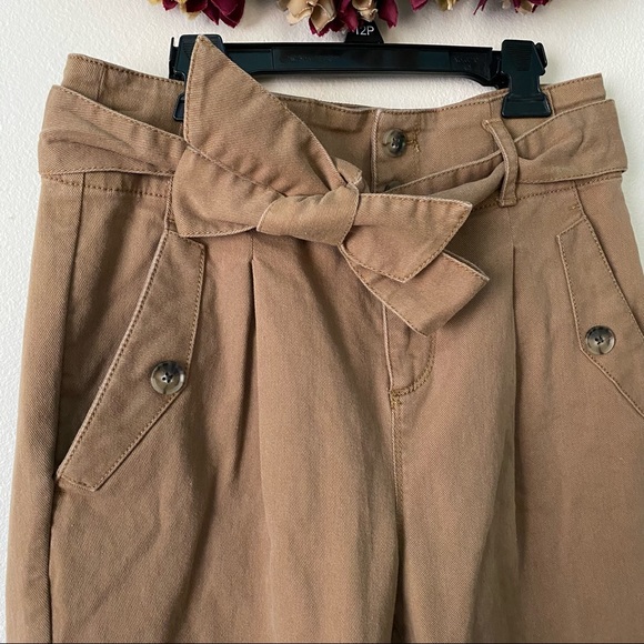 Loft Tie Waist Slim Ankle Paper Bag Brown Pants - Picture 7 of 7